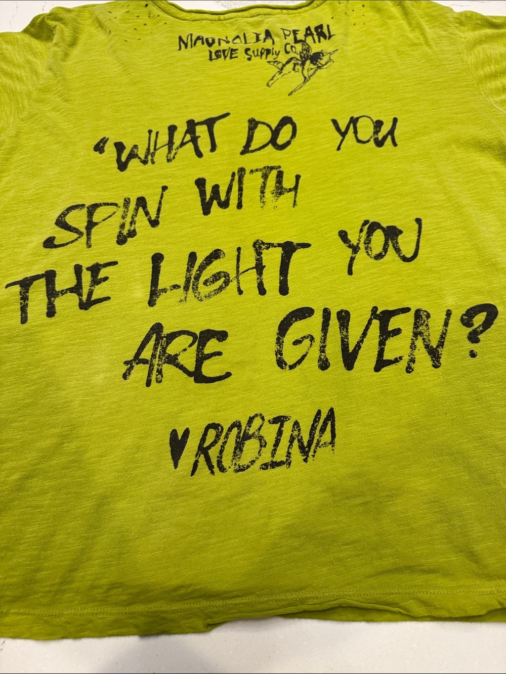 Magnolia Pearl Lime Green Graphic Short Sleeve Tee One Size Very Collectible - Picture 5 of 6